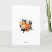 ネイビーとオレンジの花柄 ウェディング サンキューカード (裏面)