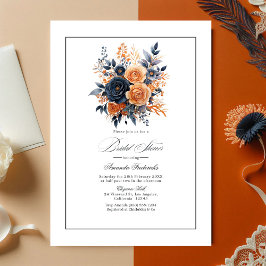 ネイビーとオレンジウォーターのカラーフローラブライダルシャワー 招待状