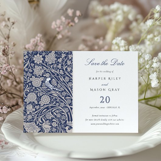 ネイビーとクリームラブバードザデイト招待状 招待状