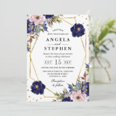 ネイビーとクリーム夏の花金ゴールド結婚枠 招待状 (スタンド正面)