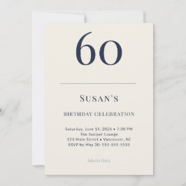 ネイビーとクリーム色のクラシカルな60歳の誕生日お祝い 招待状