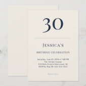 ネイビーとクリーム色の30歳の誕生日お祝い 招待状 (正面/裏面)