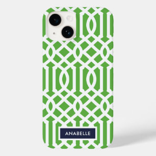 ネイビーとグリーンのトレリス モノグラム Case-Mate iPhone 14ケース