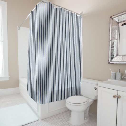ネイビーとグレーのストライプ シャワーカーテン (インサイチュ)