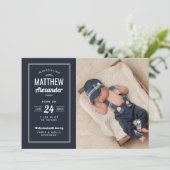 ネイビーとグレーの男の赤ちゃん写真の誕生のお知らせ 案内状 (スタンド正面)