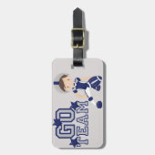 ネイビーとグレーサッカーの荷物タグ、パーソナライズ ラゲッジタグ (正面縦)