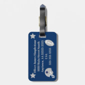 ネイビーとグレーサッカーの荷物タグ、パーソナライズ ラゲッジタグ (裏面縦)