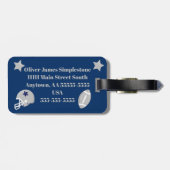 ネイビーとグレーサッカーの荷物タグ、パーソナライズ ラゲッジタグ (裏面横)