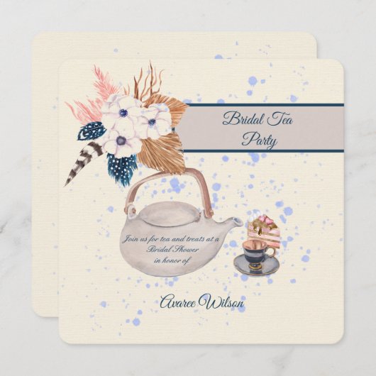 ネイビーとコーラルの結婚式前パーティー招待状 招待状 (正面/裏面)