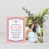 ネイビーとコーラルの航海アンカー写真 Save the Date セーブザデート (スタンド正面)