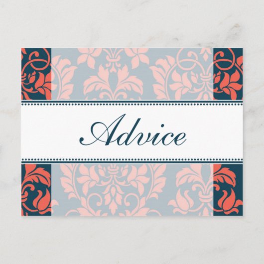 ネイビーとコーラルダマスク結婚式の書き込み可能アドバイスカード アドバイスカード (裏面)
