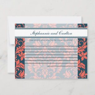 ネイビーとコーラルダマスク結婚式の書き込み可能アドバイスカード アドバイスカード