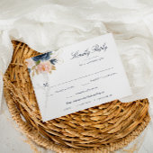 ネイビーとコーラルピンクの花柄の食事選択 RSVP カード