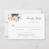 ネイビーとコーラルピンクの花柄の食事選択 RSVP カード (正面)