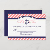 ネイビーとコーラル航海のいかりウェディングRSVPカード 出欠カード (正面/裏面)