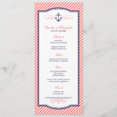 ネイビーとコーラル航海のいかり結婚のメニューカード メニュー (正面)