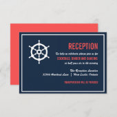 ネイビーとコーラル ナウチカル ウェディング レセプション カード (正面/裏面)