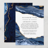 ネイビーとゴールドのアゲートのウェディング　ゲストリストを縮小 案内状 (正面/裏面)