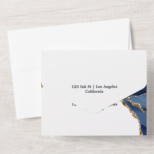 ネイビーとゴールドのアゲート オールインワン招待状 (裏面)