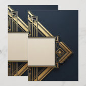 ネイビーとゴールドのアートデコ 招待状 (正面/裏面)