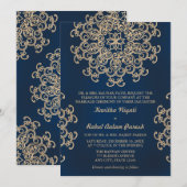ネイビーとゴールドのインド風結婚式 招待状 (正面/裏面)