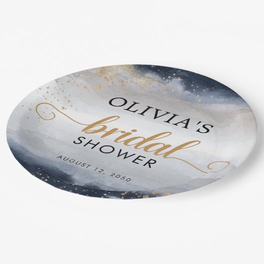 ネイビーとゴールドのウェディングシャワーの紙皿 ペーパープレート (アングル)