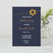 ネイビーとゴールドのスターダビッド誕生日パーティー 招待状 (スタンド正面)