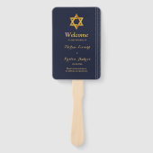 ネイビーとゴールドのスターダビデの結婚式プログラム ハンドファン (正面)