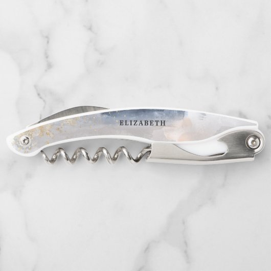 ネイビーとゴールドのブライダルシャワーのためのコルクスクリュ ソムリエナイフ (裏面)