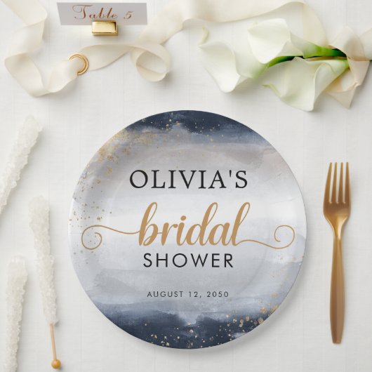 ネイビーとゴールドのブライダルシャワーの紙皿 ペーパープレート (ウェディング)