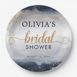 ネイビーとゴールドのブライダルシャワー紙皿 ペーパープレート