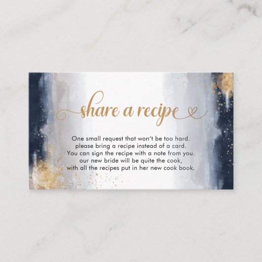 ネイビーとゴールドのブライダルシャワー レシピリクエストカード エンクロージャーカード (正面)