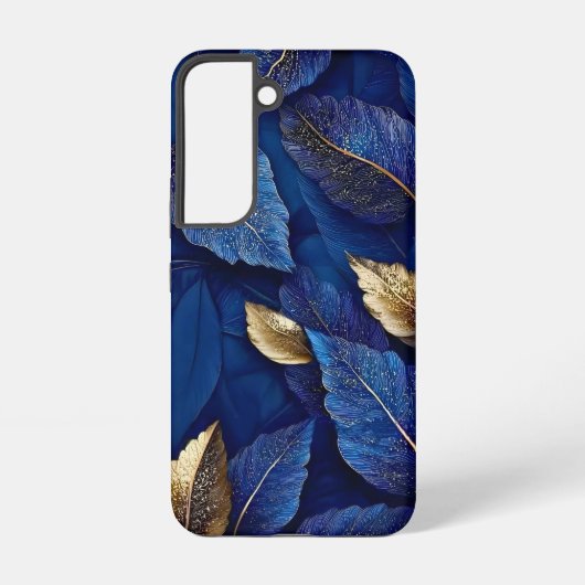 ネイビーとゴールドのボタニカルリーフ柄 SAMSUNG GALAXYケース (裏面)
