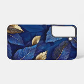 ネイビーとゴールドのボタニカルリーフ柄 SAMSUNG GALAXYケース (裏面横)