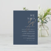 ネイビーとゴールドのモダンなミニマリスト結婚式 招待状 (スタンド正面)