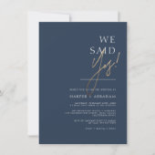ネイビーとゴールドのモダンなミニマリスト結婚式 招待状 (正面)