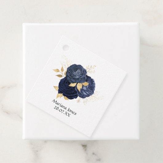 ネイビーとゴールドのヴィンテージ シャビー ローズのキンセアニエラ フェイバータグ (インサイチュ)