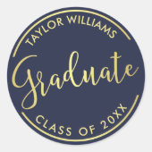 ネイビーとゴールドの名前とクラス 年度 卒業 ラウンドシール (正面)