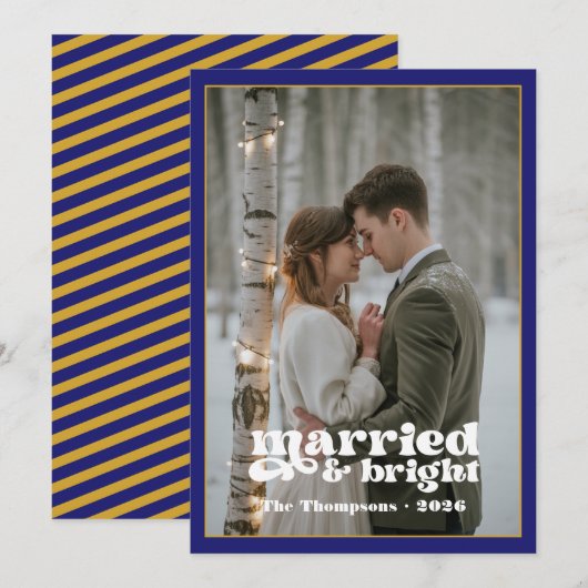 ネイビーとゴールドの新婚クリスマス シーズンカード (正面/裏面)