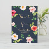 ネイビーとゴールドの水彩花のウェディング 招待状 (スタンド正面)