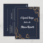 ネイビーとゴールドの花柄の  ブライズシャワー ポストカード (正面/裏面)