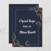 ネイビーとゴールドの花柄  ブライズシャワー ポストカード (正面/裏面)