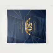 ネイビーとゴールドの50歳の誕生日背景タペストリー タペストリー (正面(横))