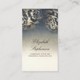 ネイビーとゴールドフォイルのヴィンテージエレガントフローラ 名刺