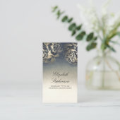 ネイビーとゴールドフォイルのヴィンテージエレガントフローラ 名刺 (スタンド正面)