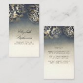 ネイビーとゴールドフォイルのヴィンテージエレガントフローラ 名刺 (正面/裏面)