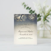 ネイビーとゴールドフォイルのヴィンテージフローラ保存日 案内ポストカード (スタンド正面)