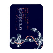 ネイビーとサンゴいかりビーチ日付の保存 マグネット (縦)