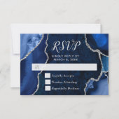 ネイビーとシルバーのアゲートマーブルRSVP 出欠カード (正面)