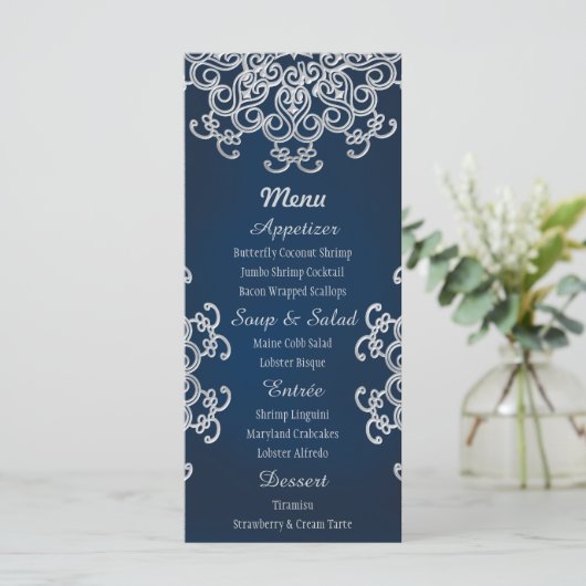 ネイビーとシルバーのインディアンスタイルカード メニュー (スタンド正面)